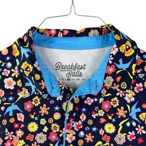 Breakfast Balls Polo Men's Size XL Floral Bird Print Shirt Golf Casual